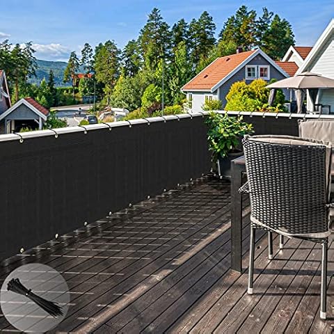 ECOOPTS 3'x25' Balcony Privacy Fence Screen with Zip Ties, Outdoor UV Protection Fence Cover for Balcony Porch Patio Deck Yard (Black) Cover