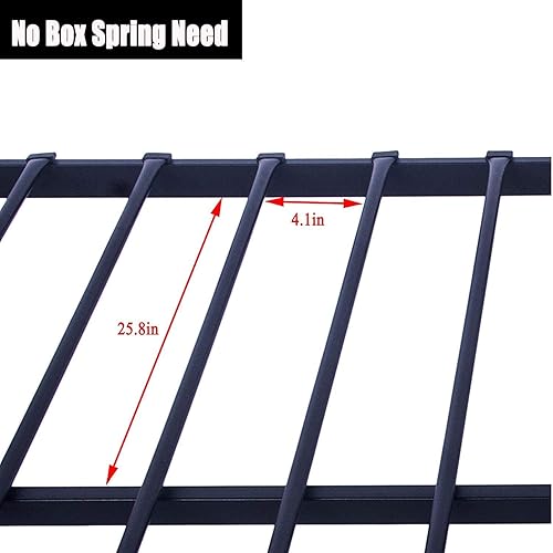 Miniatura 4 de Marco de cama de metal moderno de plataforma de 14 pulgadas con listones de acero y cabecero, base de colchón, no necesita somier, tamaño matrimonial