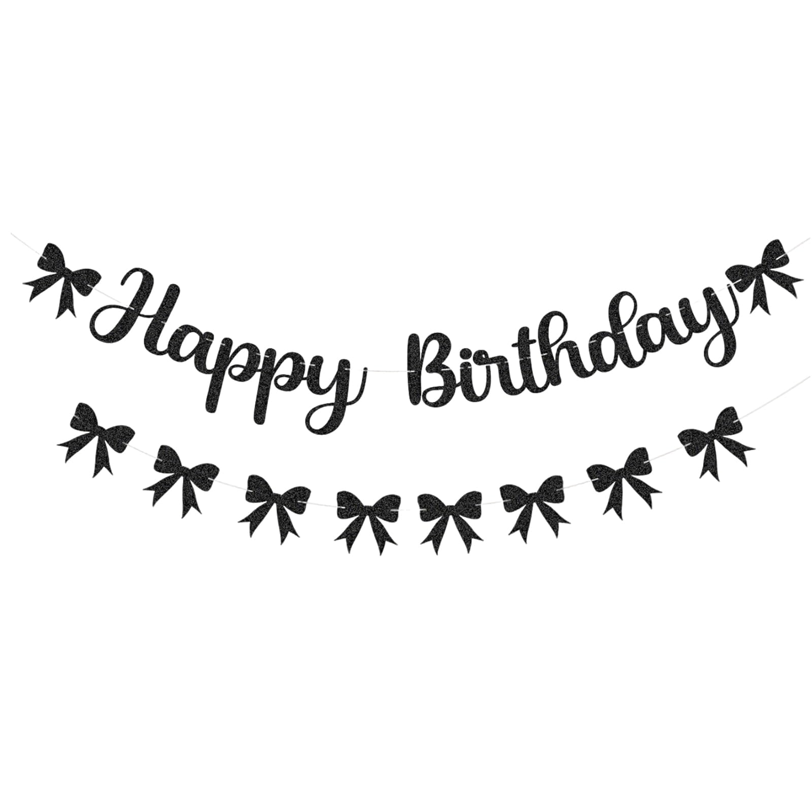 KOOLEVER Black Birthday Banner Set, Black and White Birthday Decorations with Black Bows & Hanging Swirls, Paper Happy Birthday Banner for Party, Bachelorette, Celebration