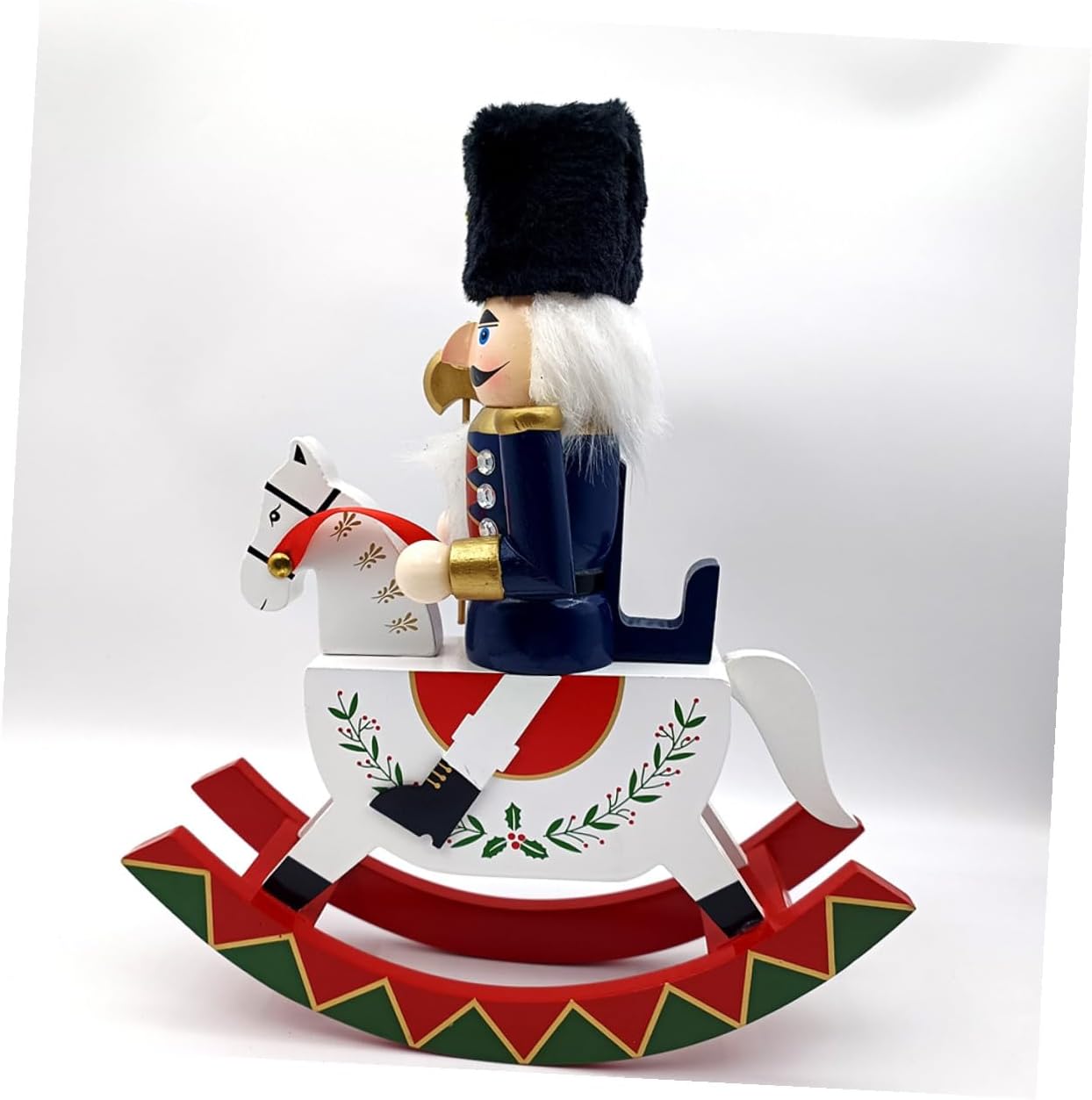 Large Wooden Rocking Steed Soldier Figurine Blue Classic Christmas Nutcracker Decoration for Home and Party Table Display