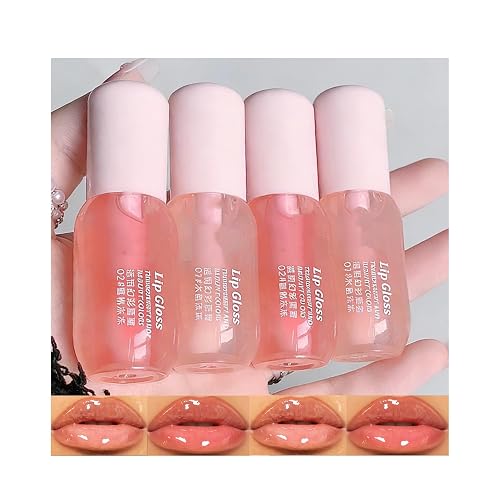 Baorder 4Pcs Cute Hydrating Jelly Lip Gloss Oil Set for Women and Girls | Clear,Fruity Flavor Moisturizing Lip Balm,Glossy and Shiny Lip Primer Lipgloss,Lip Care Makeup,Party Gift