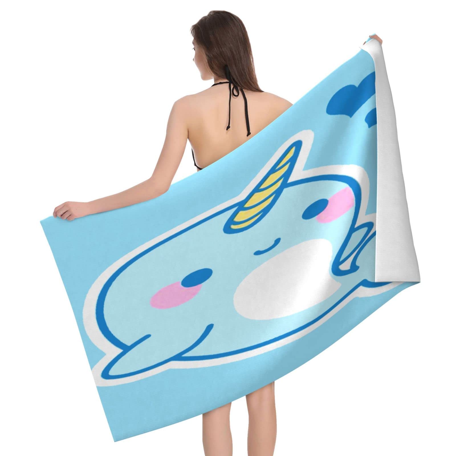 Lawenp Cute Shy Whale Beach Towel, Lightweight Sand Free Quick Dry Microfiber Absorbent Bath Towel for Kids, Adults, Swimming, Bath, Yoga, Pool, Travel, Camping 32"X52"