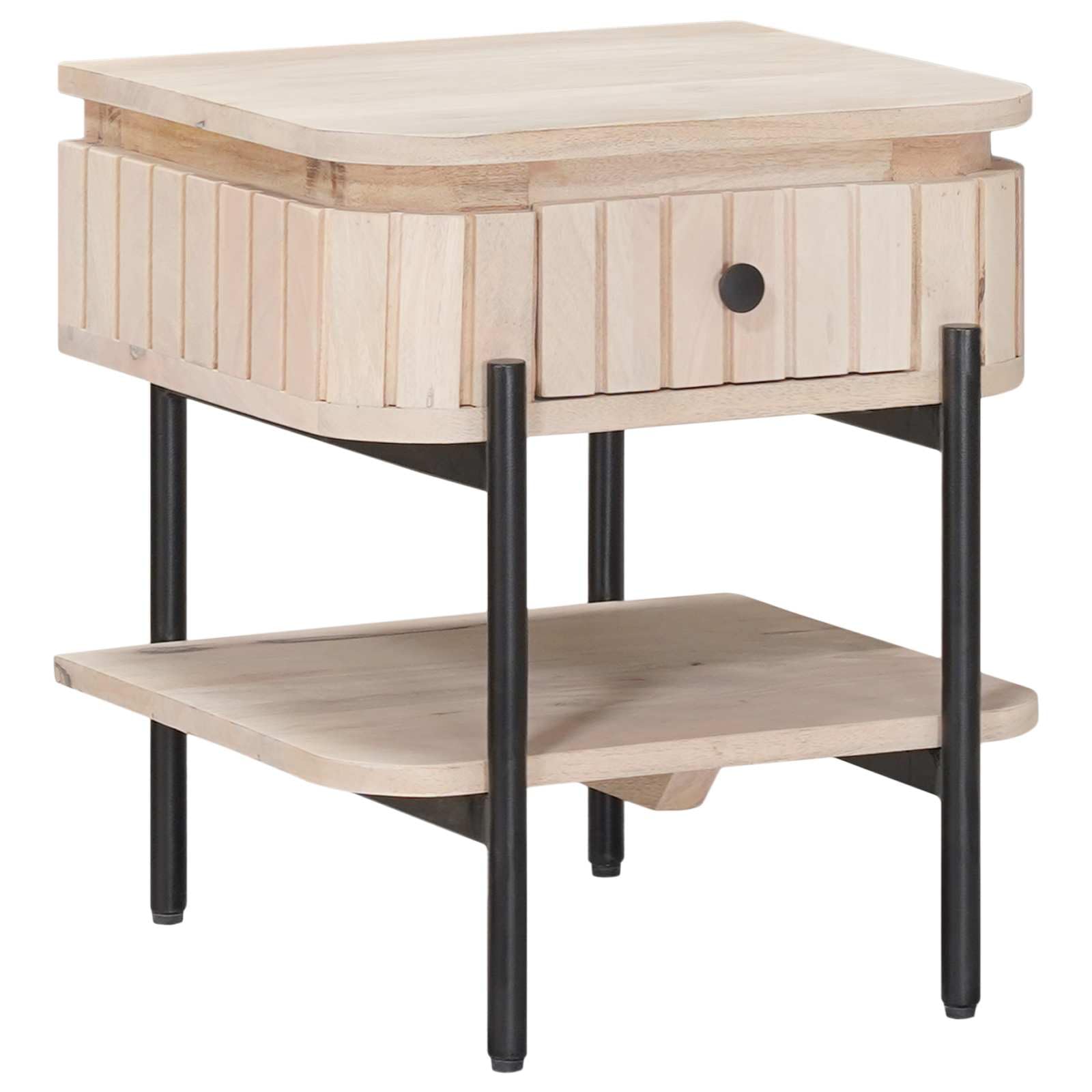 Table de chevet en manguier blanc 40x35x45 cm avec tiroir pour rangement de chambre