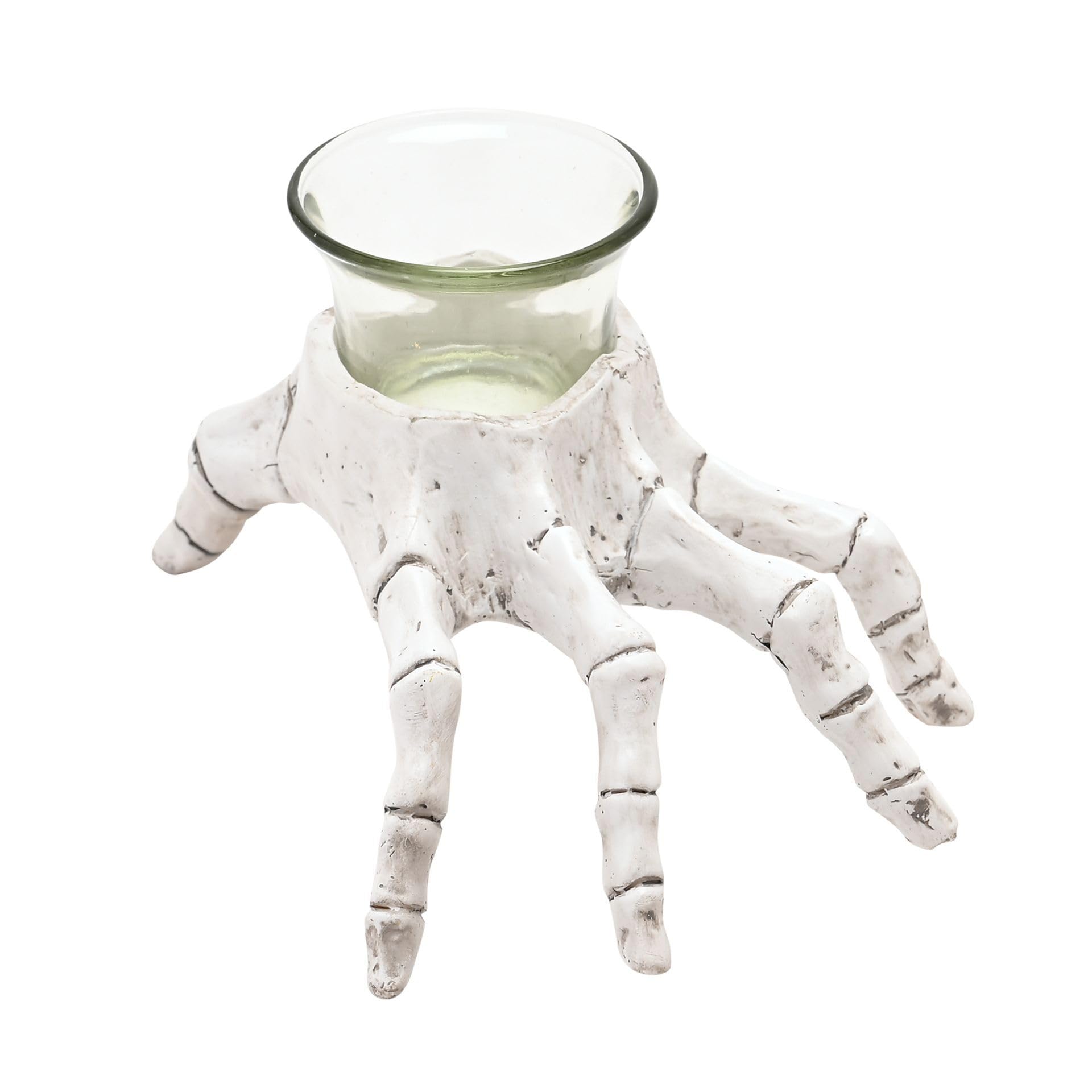 Hocus Pocus Novelties Skeleton Hand Tea Light Holder – White Glazed Halloween Candle Holder – Spooky Tabletop And Mantel Decoration