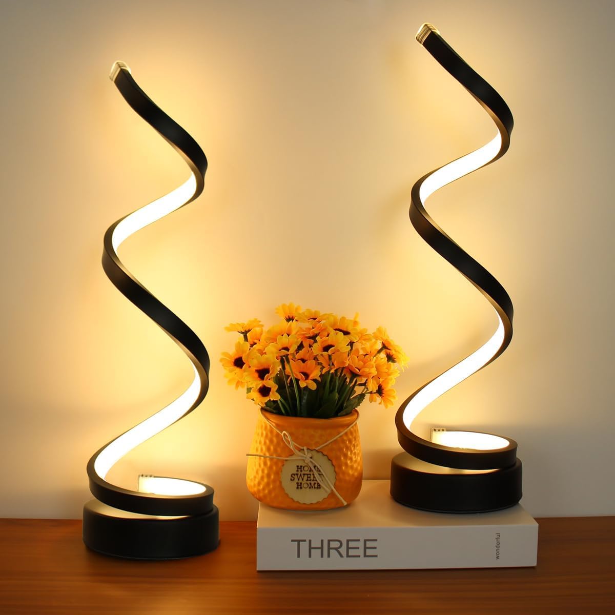 Yuehuamech LED Table Lamp 2 Pack Modern Spiral USB Desk Light Minimalist 3 Colors Stepless Dimming Bedside Lamp Nightstand Light for Bedroom Living Room Office Bookshelf Decor โ image 1