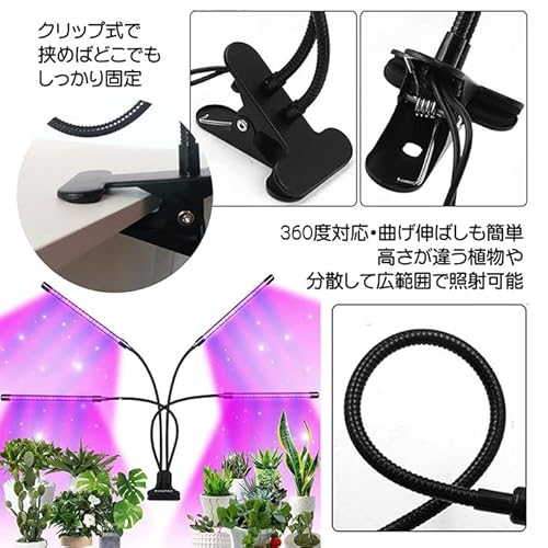 LTG 植物 育成 ライト LED クリップ スタンド 植物育成 観葉植物 7988106 多肉植物育成 育成ライト 植物 ライト 80LED 40W 室内栽培 水耕栽培 野菜工場 ledライト 3モード調色 9段階調光 360度調整 タイマー機能 梅雨時期 冬 日照不足解消 省エネ USB電源式 の商品画像 6