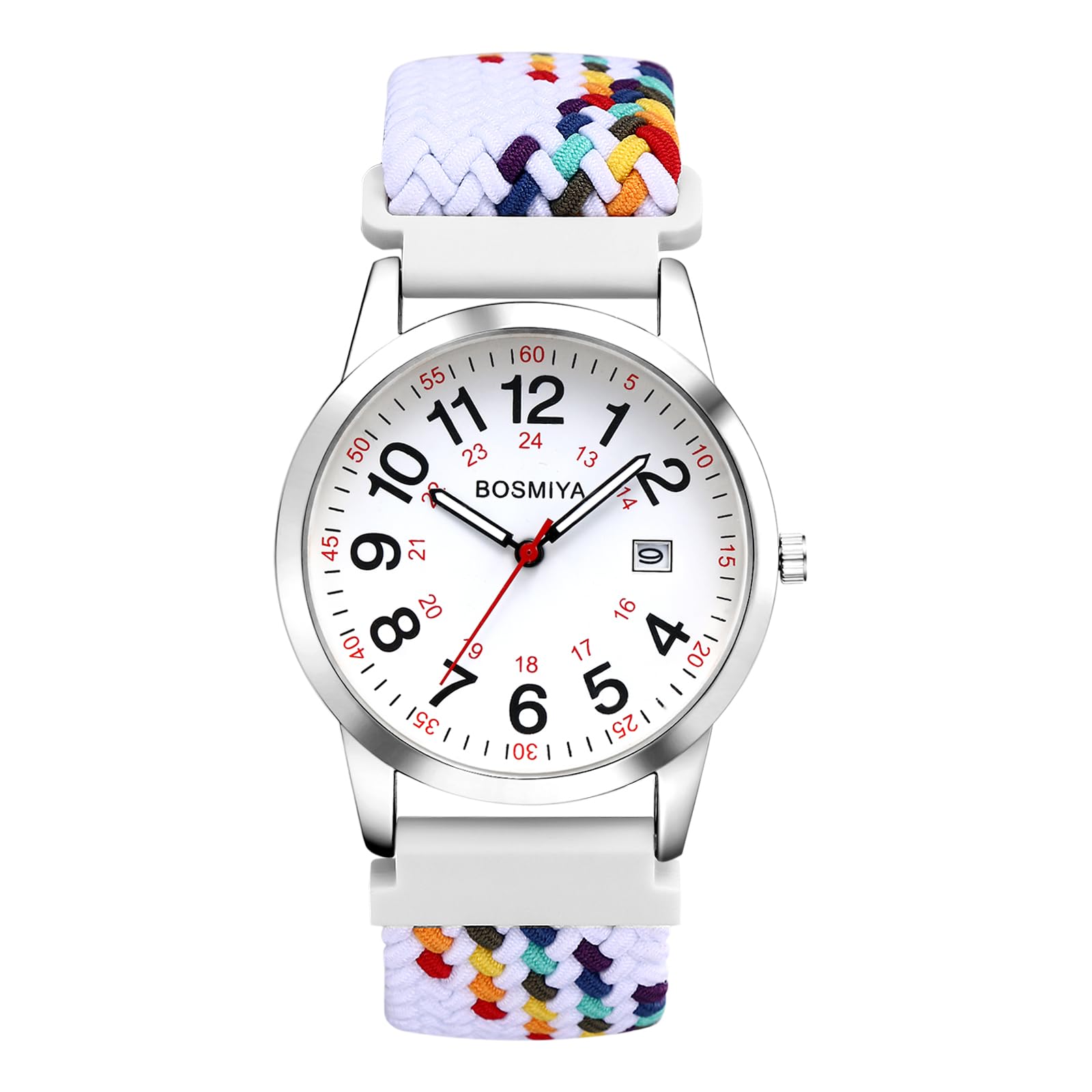 腕時計 円形 編み込みストラップ 大数字 レディース: 調節可能 カレンダー機能付き 大文字盤 高齢者対応可能 アナログクォーツ プレゼント ギフト 記念日 誕生日 - スタイルD