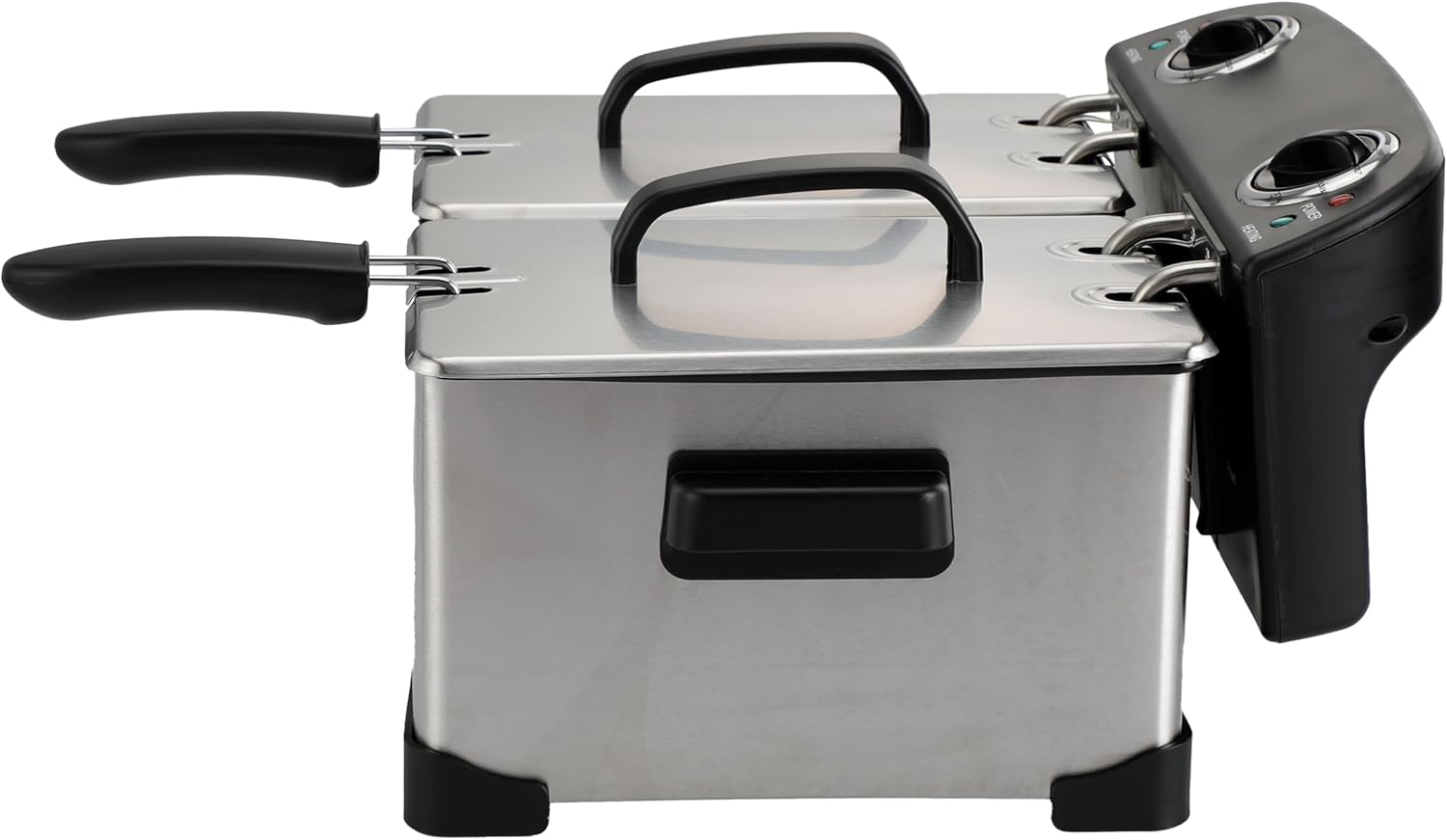 4 L / 4.2 Qt Stainless Steel Double Electric Deep Fryer 1800 W - 2 Drip-Hook Baskets - Dual Temperature Control - Vented Lids - Odor Filter by TheDisplayGuys