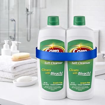 2-Pack Soft Cream Cleanser with Bleach, Scratch-Free Multi-Surface Cleaner, Bathroom & Kitchen Cleaning Solution, 24 oz Bottles (Total 48 oz)