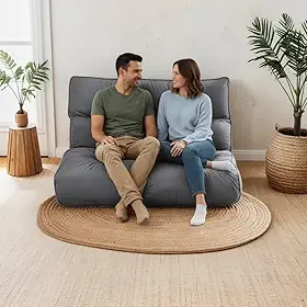 Futon Casal Sofá Cama Dobrável 128x188cm Cor Cinza, Espuma Hiper Soft, Capa Removível e Lavável em Suede, Multiuso.
