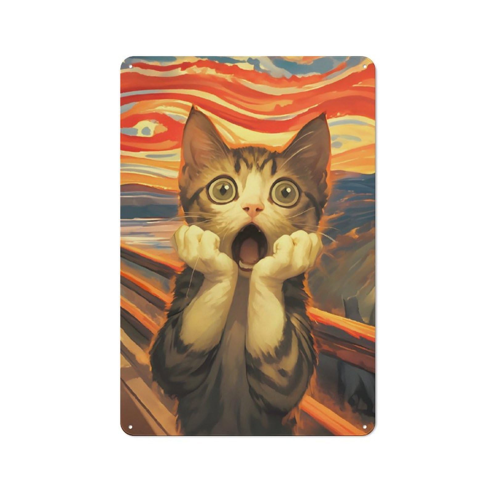 Garage Style Metal Wall Sign 30x20cm Featuring Scream Cat, Garage Wall Decor for Garage, Hobby Room, Office Or Man Cave