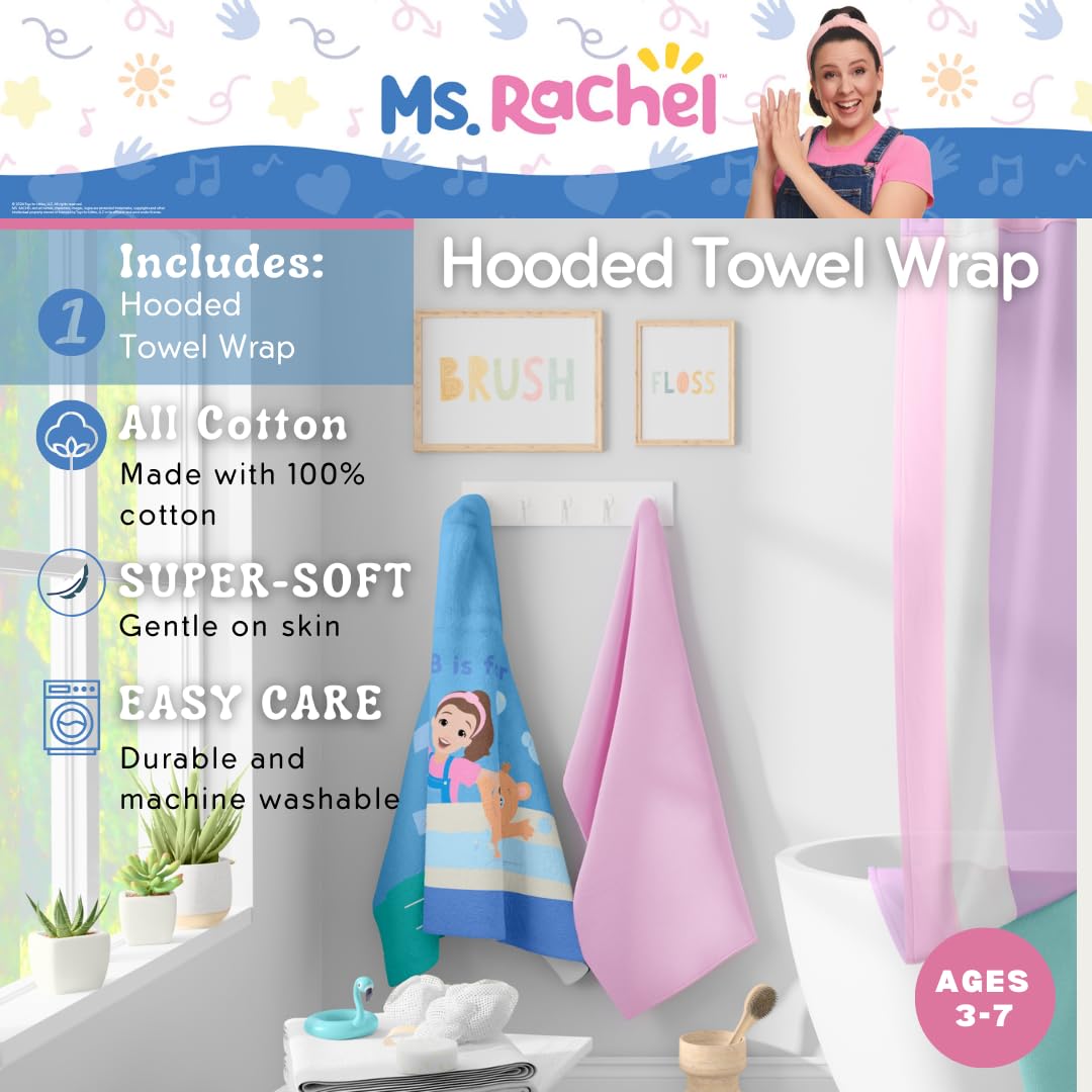 Ms. Rachel Kids Super Soft Bath/Pool/Beach Soft Cotton Terry Hooded Towel Wrap, 24 in x 50 in, (Officially Licensed Product) By Franco