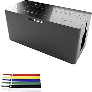 Aokansha Cable Organizer Box,13.5"x6"x5.5" Patent Collapsible Cord Organizer Box for Cord Box Hider,Upgrade Cable Management Box Made of Electrically Safe ABS Material (Black Wire Box)