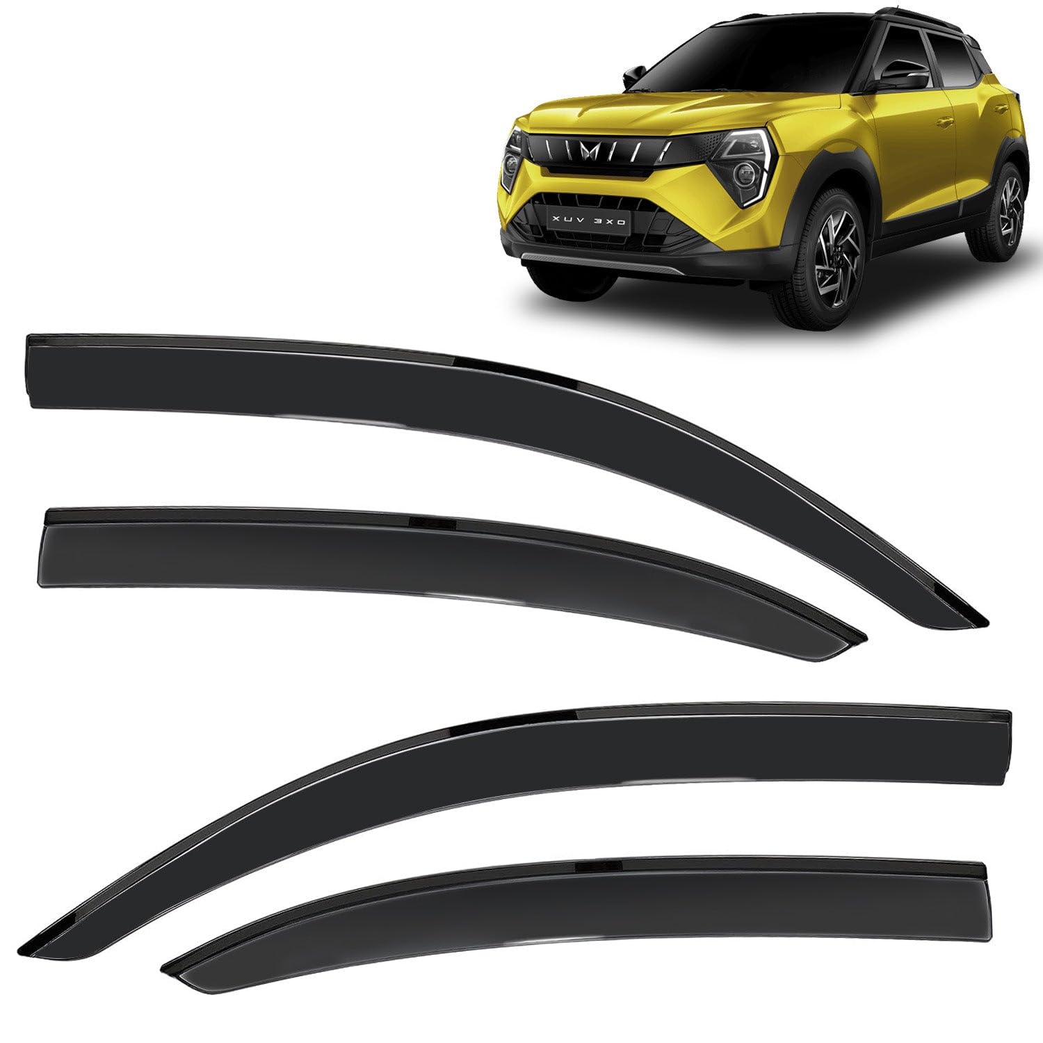 KINGSWAY Accessories Side Window Door Visor Only Compatible with Mahindra XUV 3XO Year 2024 Onwards All Model, Premium Range Unbreakable Car Rain Guard Side Rear Wind Deflectors, Set of 4 Pcs