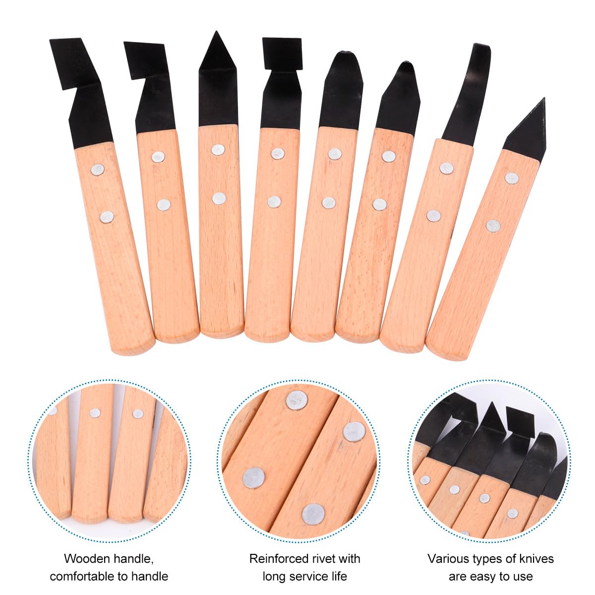 Juego de Herramientas Manuales para Esculpir Arcilla Mango de Madera 8 Piezas de Cuchillos de Acero Inoxidable para Cerámica Ideales para Modelado y Escultura Color Aleatorio