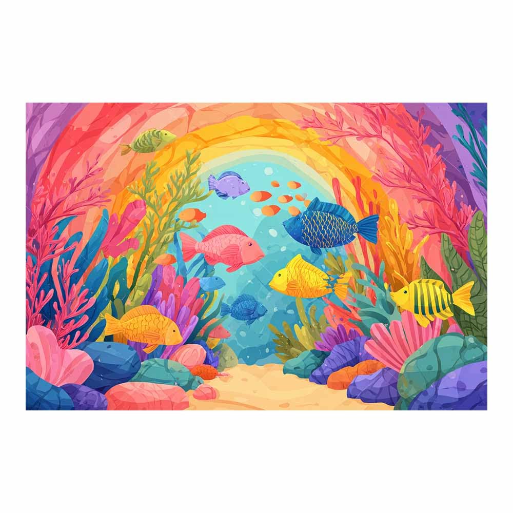 HUYEEI Canvas Wall Art Beachs Fish Reef marine animals Seascape Vintage Artwork for Seaside Livings Room Bedroom Bathroom Decor(pink)-60x80cm Unframed