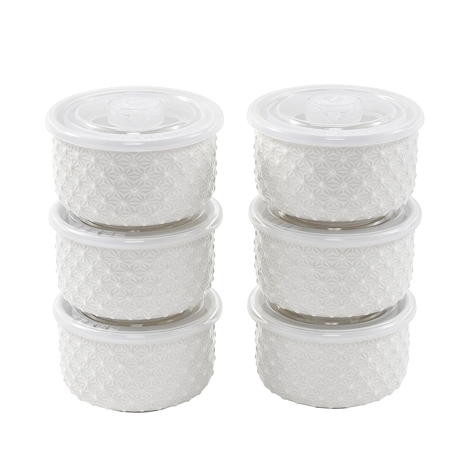 Yebaohond 4 Inch White Ceramic Bowls Set of 6, 10oz/300ml Embossed Cereal Bowls, 3.94" Diameter 2.36" Height Soup Bowls for Rice, Salad, Snack, Microwave & Dishwasher Safe (with Cover)