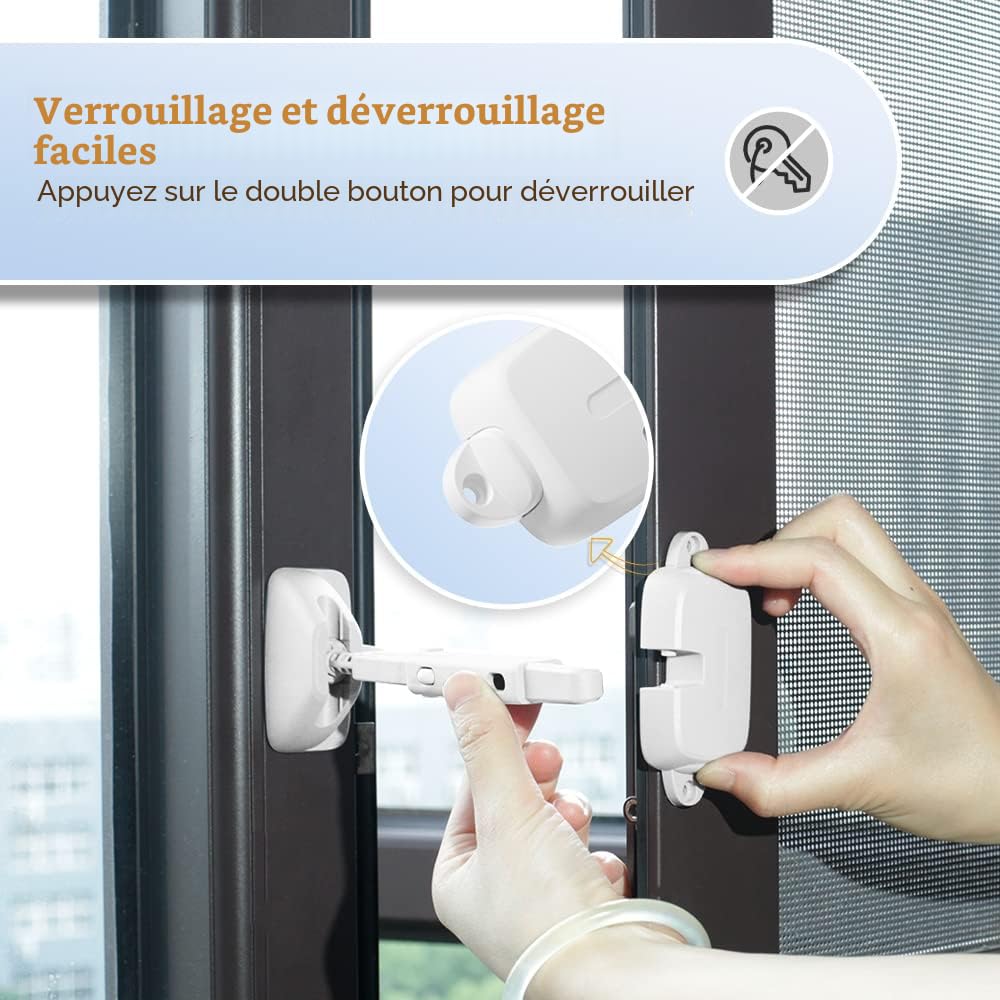 SAFELON Réglable Fenêtre Espace Taille Bébé Fenêtre Limiteur de Fenêtre, Serrure de Sécurité fenêtre à l’épreuve des enfants pour enfants et animaux de compagnie (1 Pièces, Blanc)