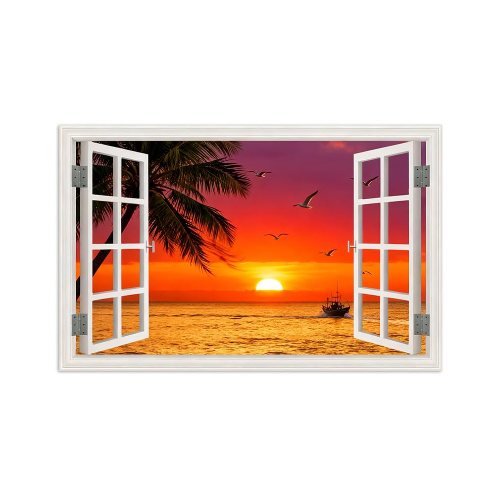 SDYSKKUG Fensterblick Landschaftsbilder. Meer Sonnenuntergang. Natur Druck auf Leinwand. Leinwandbild für Wohnzimmer Wanddekoration 115x70cm Ungerahmt