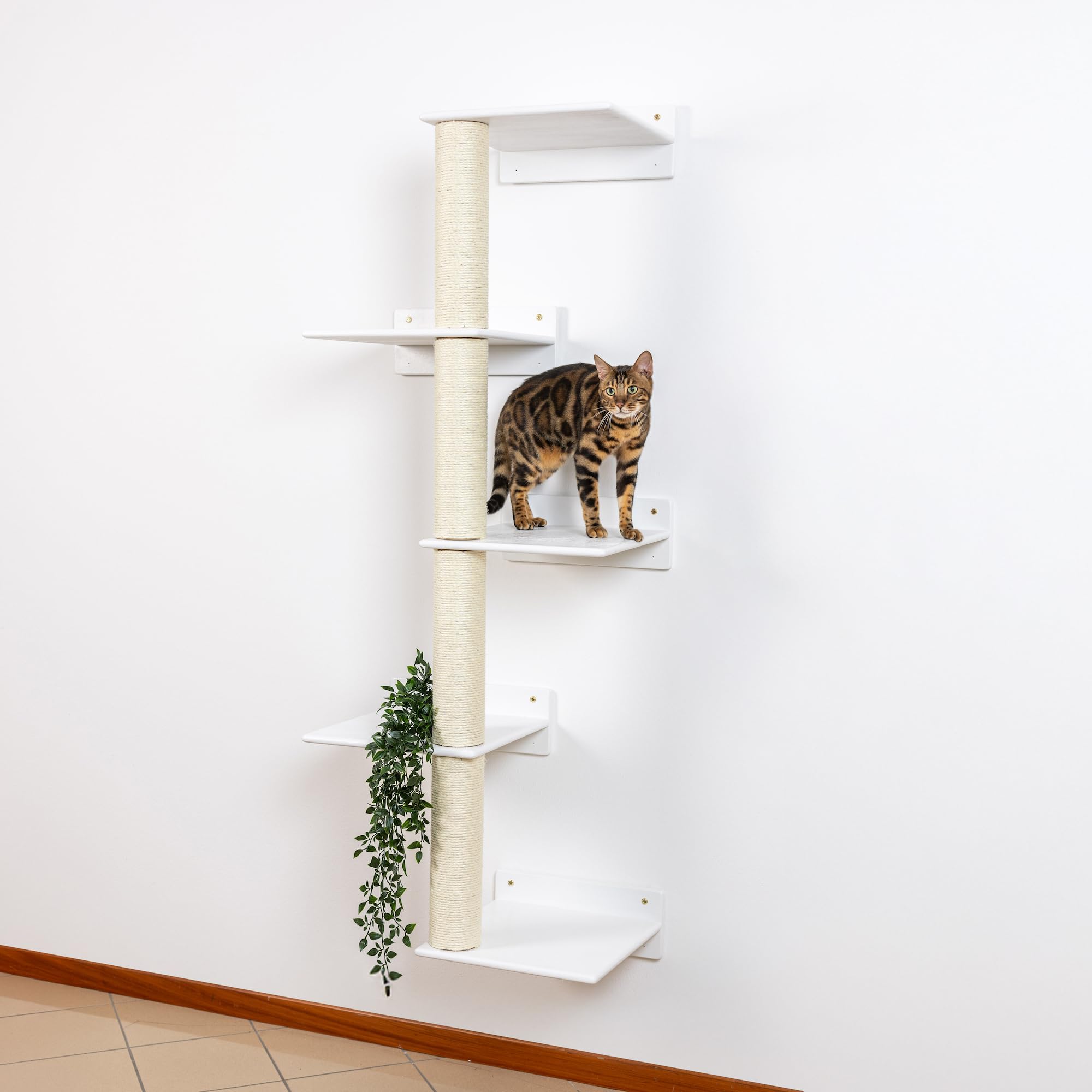 Albero Tiragraffi per Gatti in Legno D'abete PEFC Fatto a Mano, con Ampie Mensole per Gatti, Tiragraffi Verticale in Corda Sisal per Arrampicare, Graffiare, Giocare, Fino a 20kg, Percorsopergatti