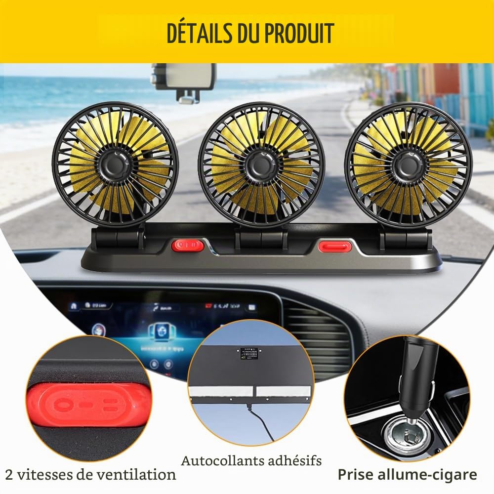 Ventilateur De Voiture, 12V Ventilateur Voiture Allume Cigare, Rotation à 360 Degrés Ventilateurs de Refroidissement Avec 2 Vitesses,Ventilateuren Portable Voiture pour Enfants,Animal Domestique
