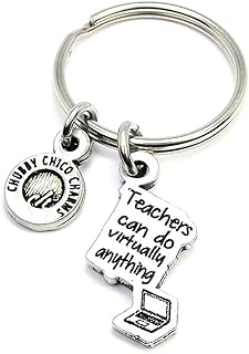 ChubbyChicoCharms Teachers Can Do Virtually Anything Pewter Charm On Stainless Steel Keyring Key Ring Key Chain Keychain for Women, Men, Young Adults