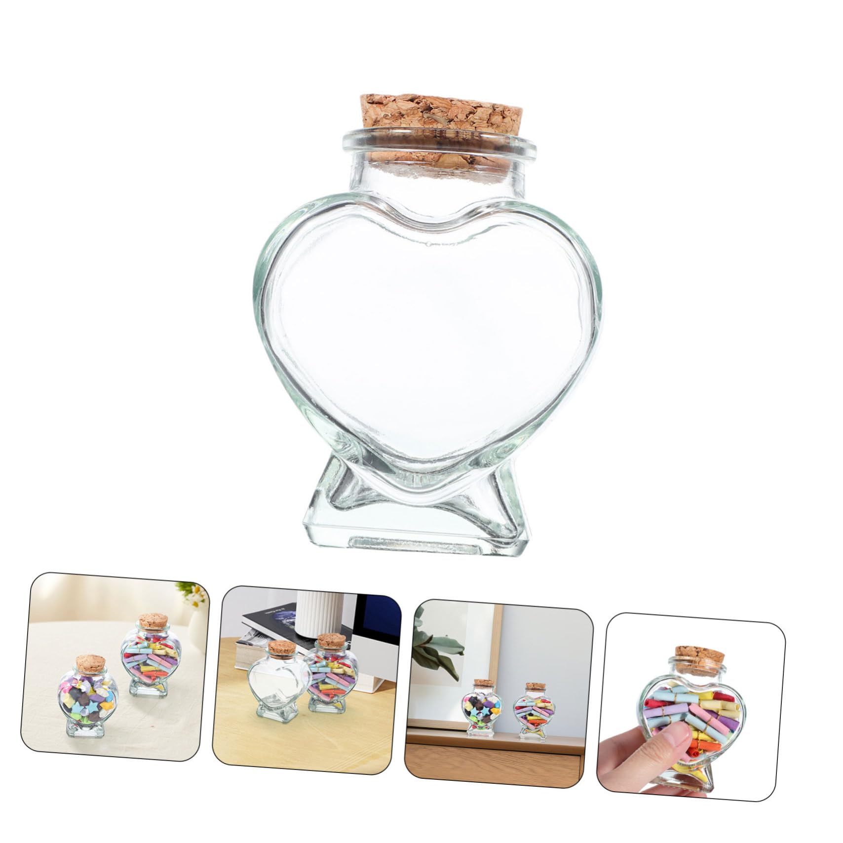 Zerodeko 8 Pezzi Mini Bottiglie in Vetro Forma di Cuore Tappo in Sughero Barattoli Trasparenti Decorativi per Caramelle Messaggi e Progetti Fai da Te