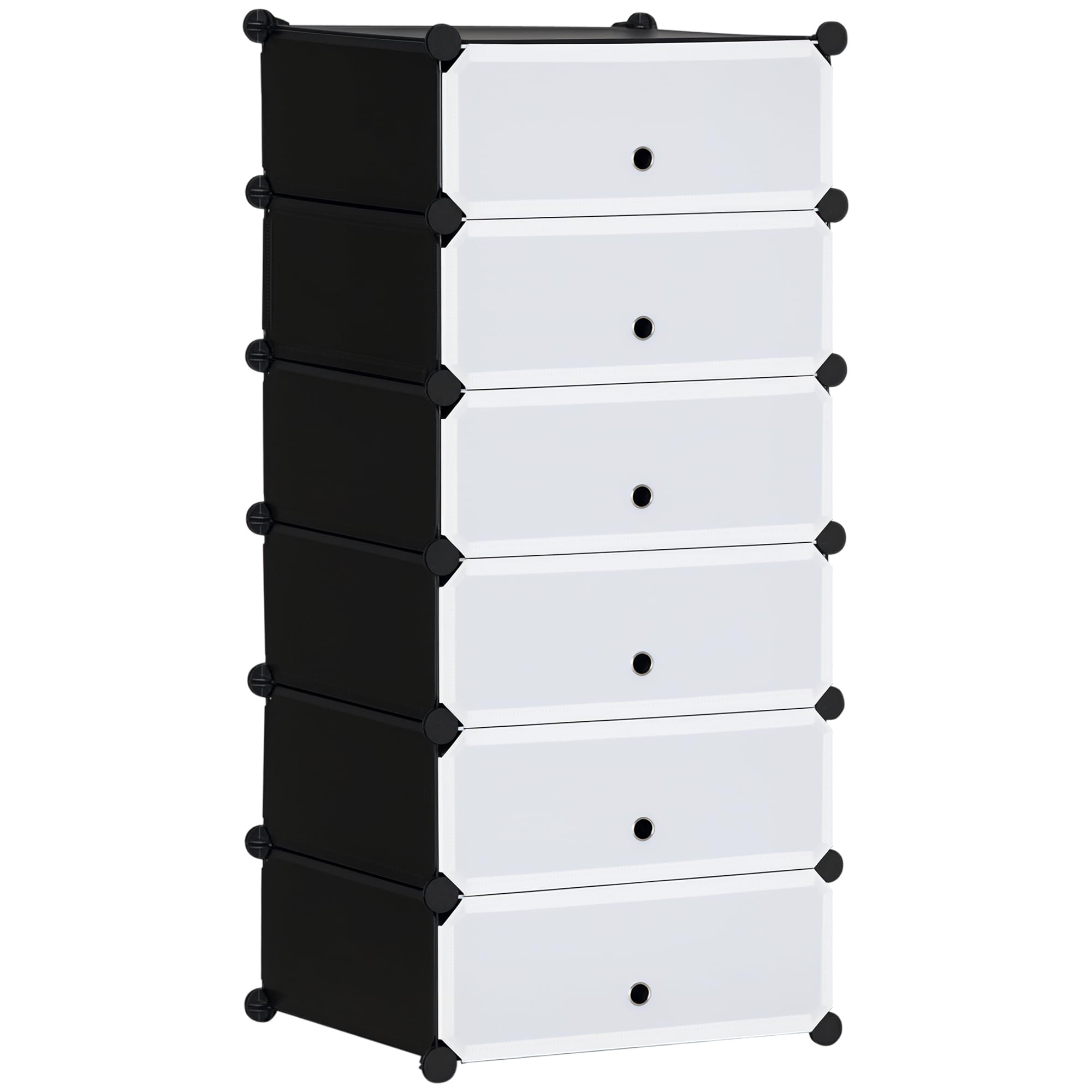 HOMCOM Schuhboxen 6er Set Schuhkarton stapelbar DIY Schuhorganizer Schuhaufbewahrung Aufbewahrungsboxen Schuhschrank Regalsystem mit transparent Tür, für 12 Paare Schuhe, Schwarz+Weiß