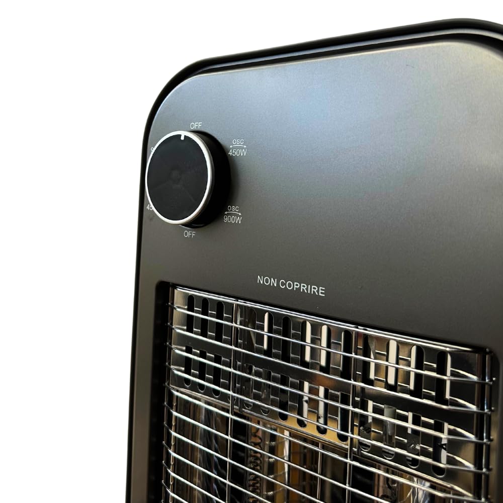 DCG SA9816 - Stufa al Carbonio Oscillante, 2 Livelli di Riscaldamento 450W e 900W, Elettrica a Basso Consumo, Griglia di Protezione e Sistema di Sicurezza Anti-Ribaltamento, cm. 25,5x20,5x69