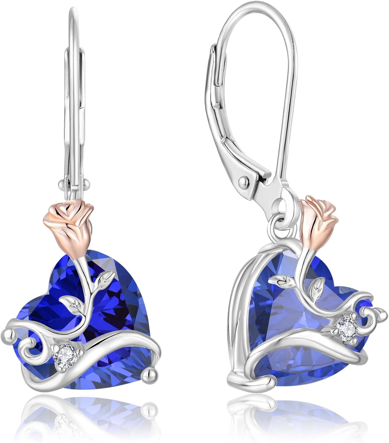 Dangle Drop Leverback Earrings for Women 925 Sterling Silver Rose Flower Earrings, 5A Cubic Zirconia Birthstone Jewelry Gifts for Valentines, Mothers Day