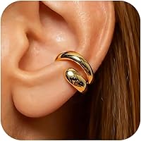 HUASAI Non Piercing Chunky Ear Cuff Earrings for Women - Clip On Cartilage Cuffs, Non Tarnish Gold Trendy Jewelry Gifts