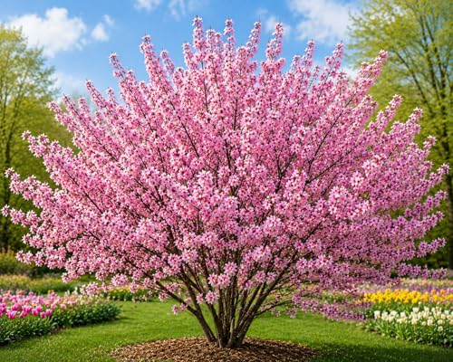Russian Almond Live Bare Root Shrub (Prunus tenella) | Dormant Flowering Shrub | Brilliant Pink Spring Blooms | Cold Hardy Ornamental Landscape Plant | Pollinator Friendly | Zones 2-7