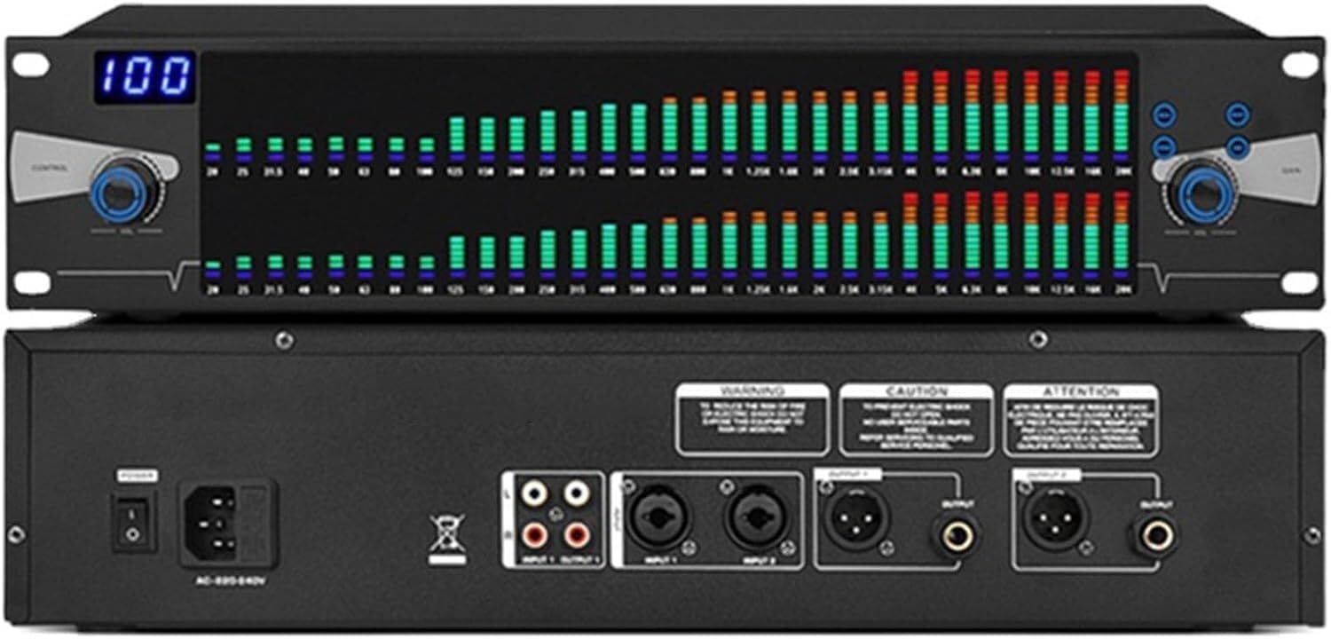 Ecualizador estéreo Procesador de Audio con Ecualizador gráfico Dual, Ecualizador gráfico estéreo Digital de 31 Bandas con Pantalla de Espectro LED