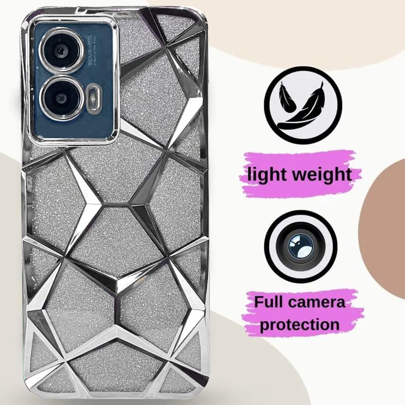 Image of VONZEE Gradient Glitter Case for Moto Edge 50 Fusion /Moto G96, Luxury Electroplated 3D Cube, Diamond Bling Shiny Soft TPU Clear Shockproof Case Women Girls Protective Phone Cover (Silver)