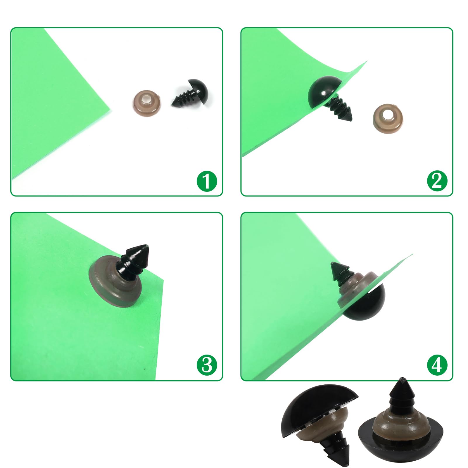 TOAOB 50pcs 20mm Noir Yeux de Sécurité d'animaux Peluche en Plastique avec 50pcs Rondelles pour Fabrication de Poupées Marionnettes
