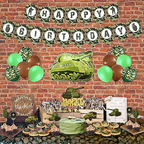 Army Party Decorations, Hombae Army Birthday Party Supplies, Army Birthday Party Decorations, Army Banner Cake Toppers Camouflage Balloons Tank Foil Balloon Grenade Tank Military Badge Cut Outs Green Brown Paper Fans #TOP5