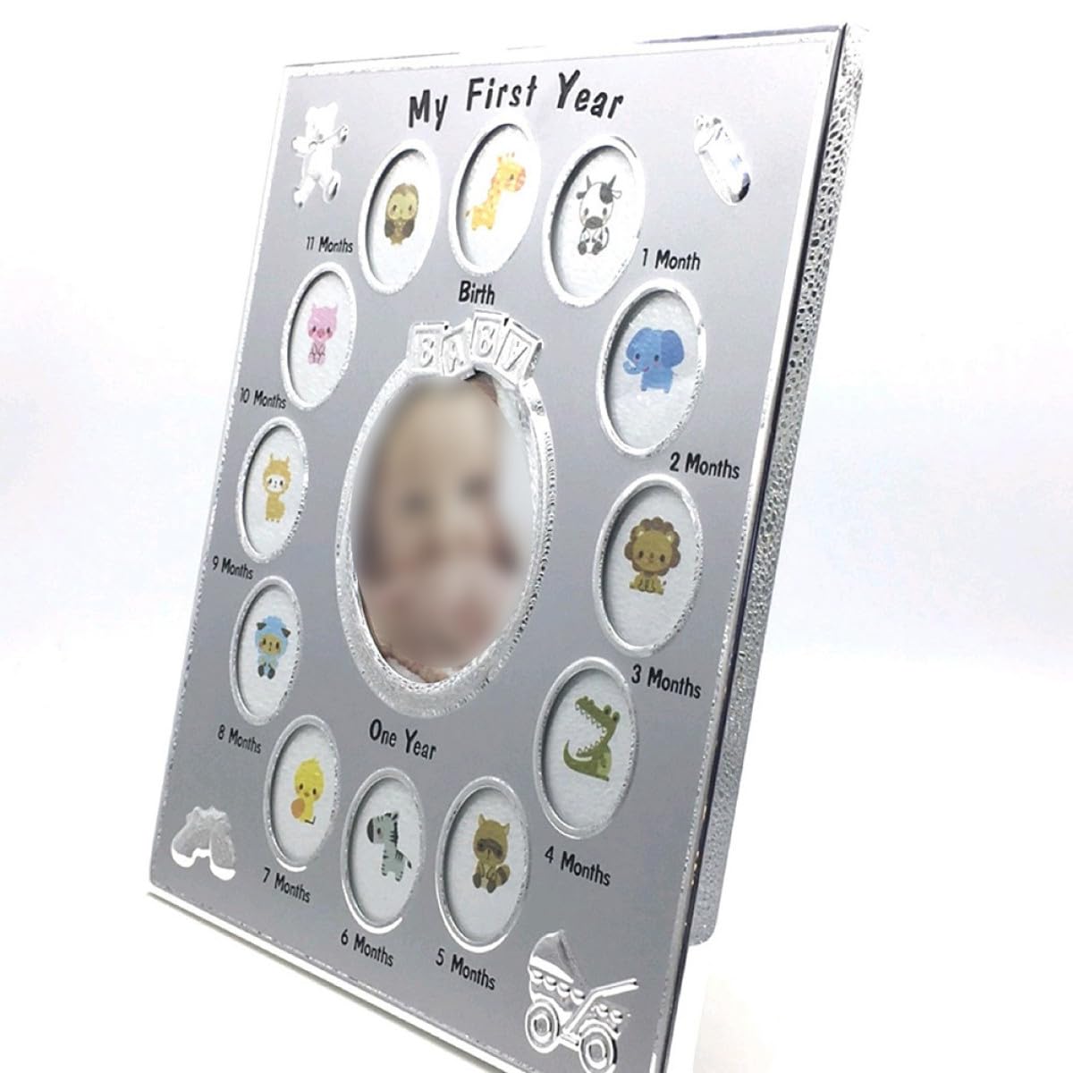 Babyfotorahmen für Einjährige Babys, 1 Stück, 12 Monate, Metall, Silber | Standfest für Tisch und Bücherregal, für Zuhause und Familie, als Erinnerungsrahmen Zufälliger Stil