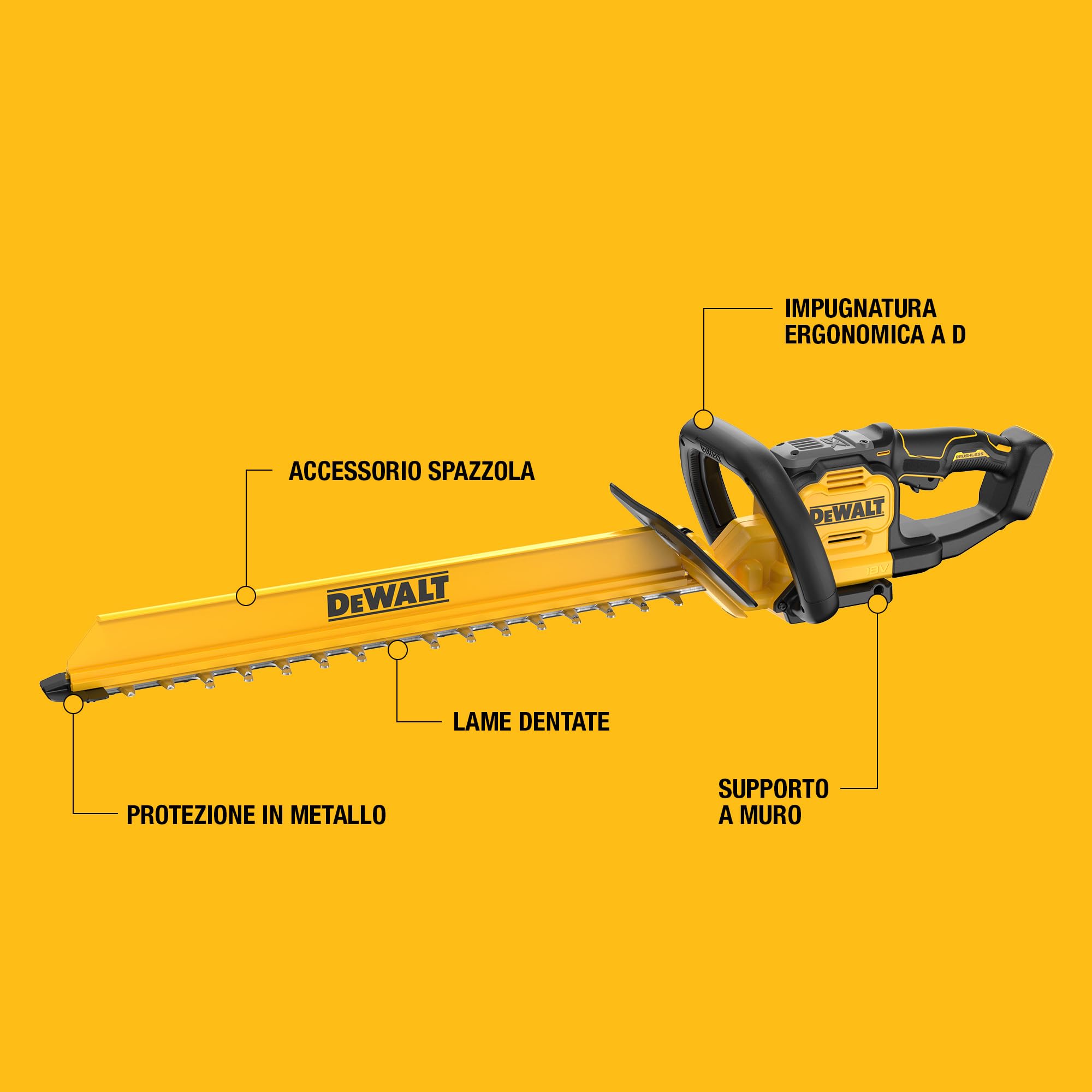 DEWALT Tagliasiepi senza spazzole da 18 V XR 60 cm, Solo utensile, DCMHT567N-XJ