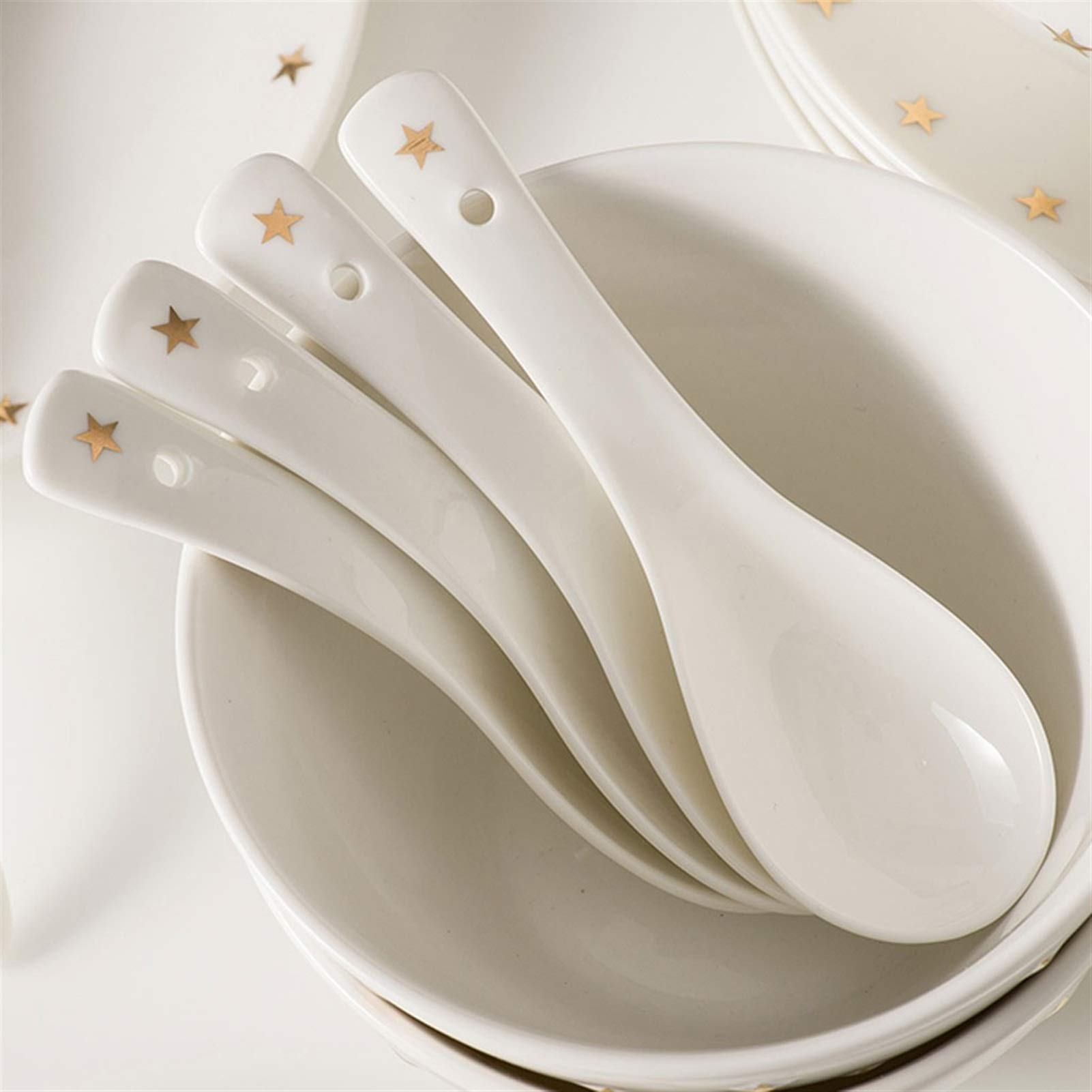 cuchara Can Ceramic Soup Spoon Set Cuchara de arroz Hogar 10 Piezas Cuchara de sopa de porcelana creativa 5,4 pulgadas de largo cuchara sopera