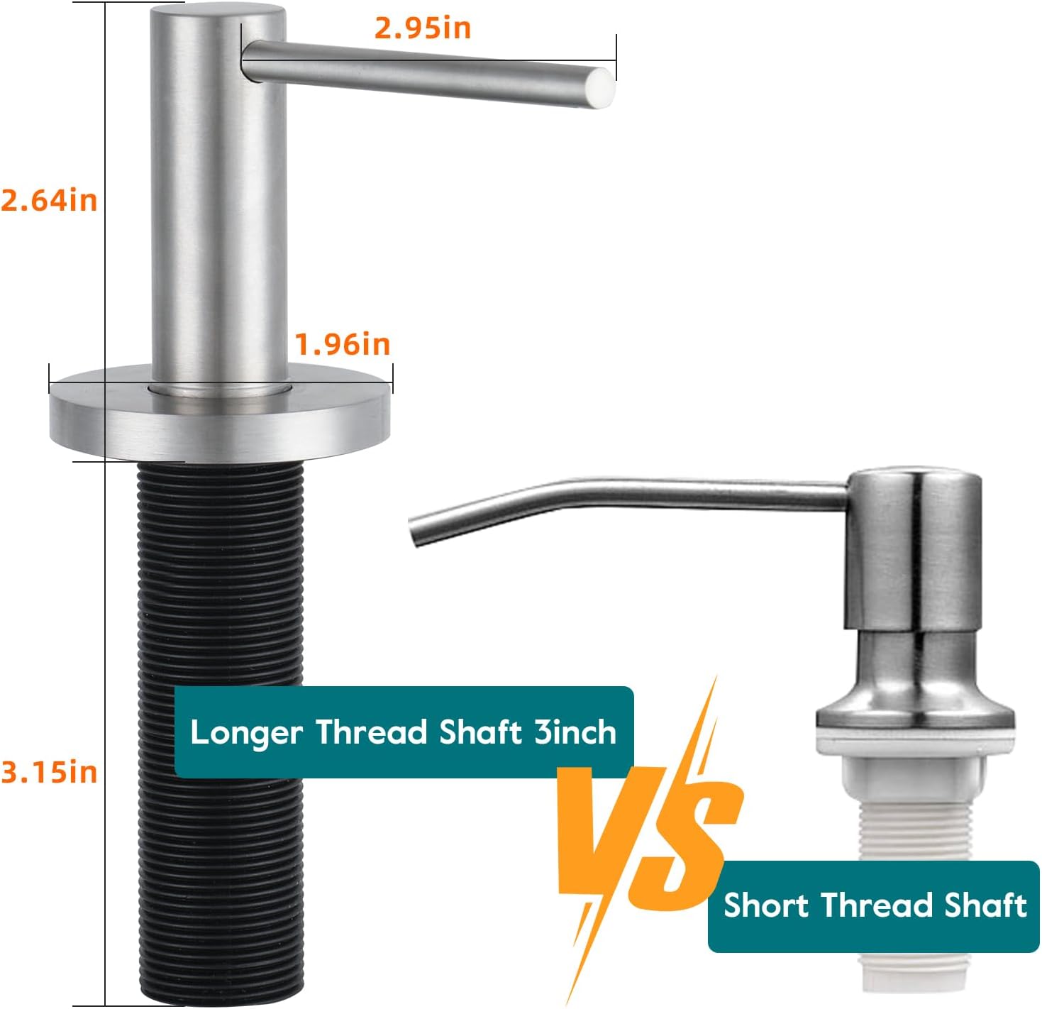 Gappo Upgraded Soap Dispenser for Kitchen Sink Brushed Nickel, Stainless Steel Countertop Pump, Built in Sink Soap Dispenser with 47" Extension Tube kit - Image 4