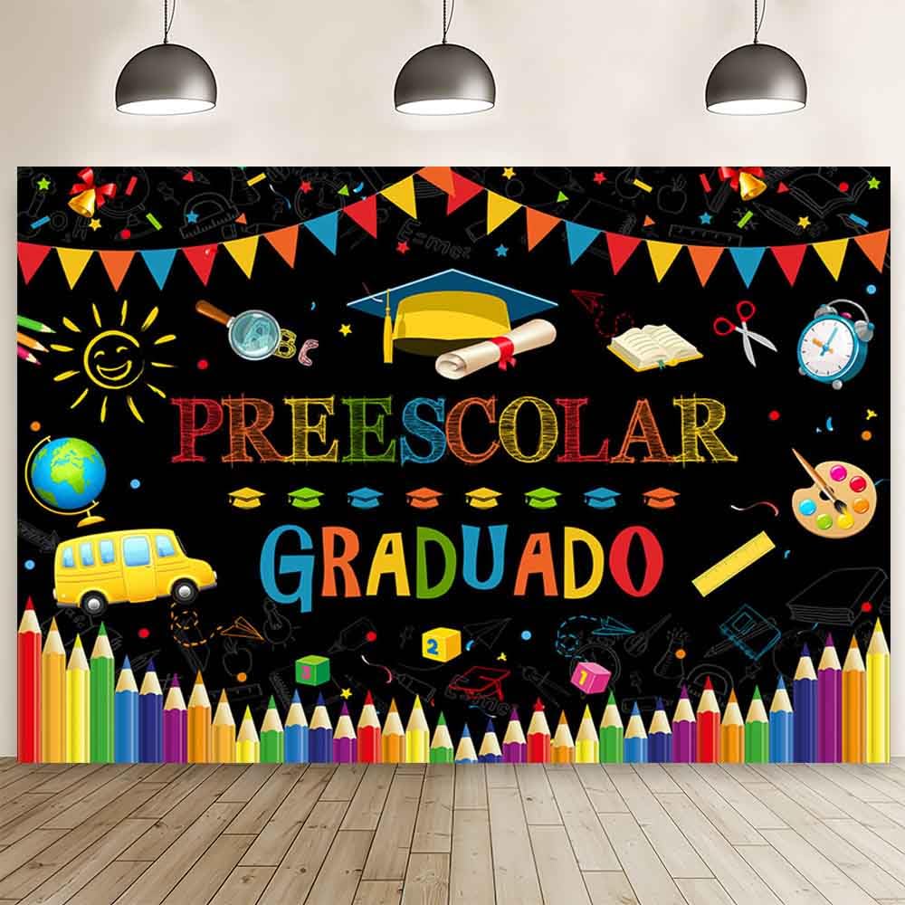 MEHOFOND 7x5ft Preescolar Graduado Backdrop Kids Preschool Graduate Photography Background Class of 2024 Kindergarten Graduation Party Decor Colorful