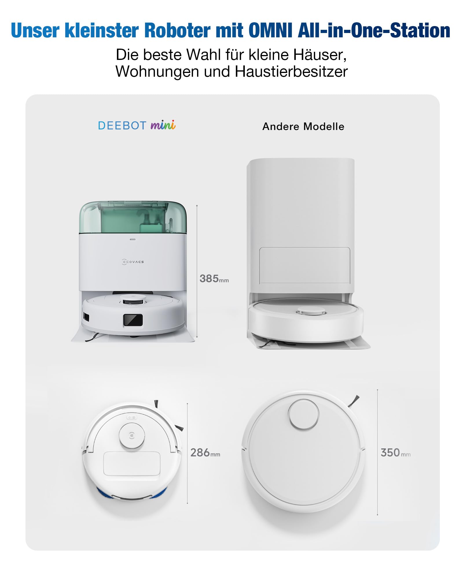 ECOVACS DEEBOT MINI Saugen/Wischen, 9.000 Pa Saugkraft, ZeroTangle 2.0, TrueMapping 2.0, 45 ℃ Heißlufttrocknung, Selbstentleerung, intelligente Tiefenreinigung, Selbstreinigung per Knopfdruck, Grün