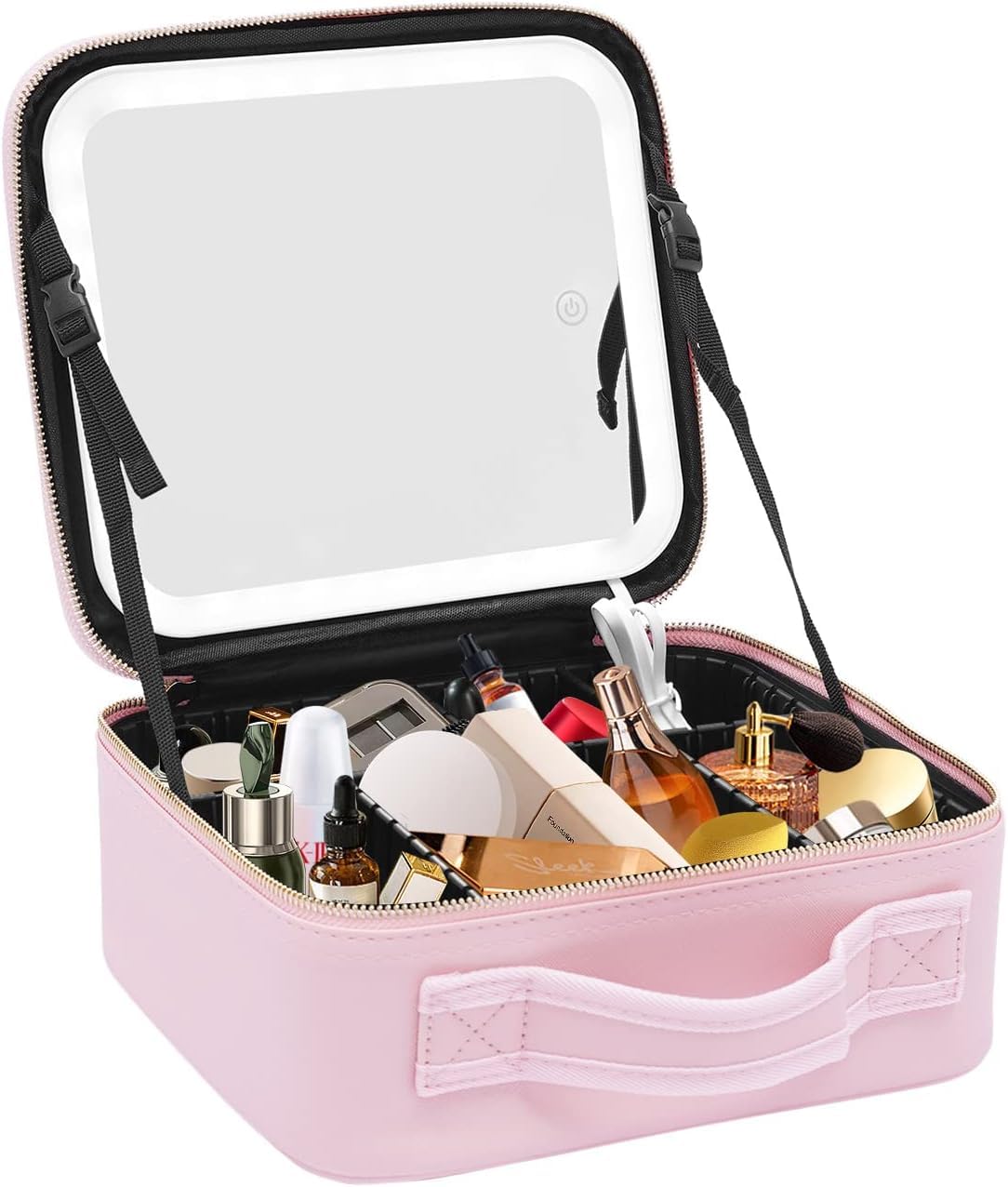 Kosmetyczka, Etui Na Organizer Pu, Etui Do Makijażu, Pudełko Na Kosmetyki, Podróżna Kosmetyczka Ze światłami I Lustrem, Kosmetyczka, Kosmetyczka Z Zamkiem, Duży Zestaw O, 1