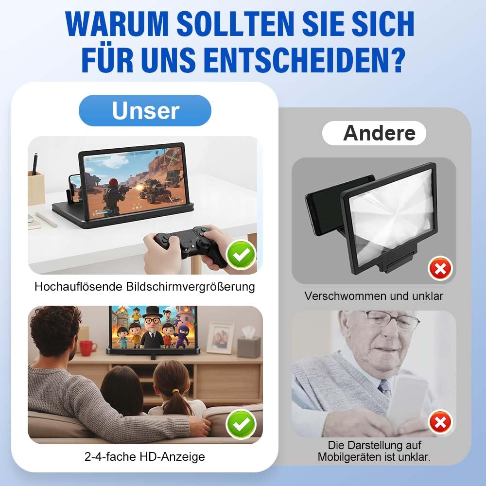 Handy Bildschirmlupe, HD Handy Lupe, 3D Bildschirm für Handy für Allen Smartphones, Perfekt zum Ansehen von Filmen,Videos (Schwarz, 15,75 in)