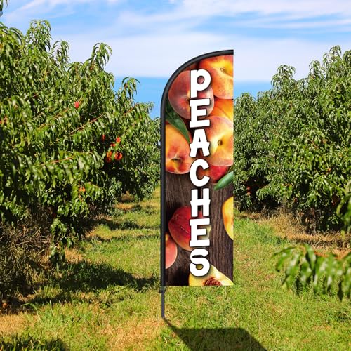Image of Remagr 2 Pack Peaches Feather Flag 7 ft Advertising Swooper Flag Sign Windless Peaches Feather Banner with Pole Kit and Ground Stake for Business Outside Farm Fruit Retailers Shops