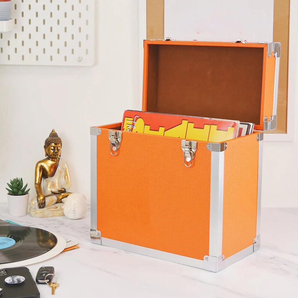 Steepletone Aufbewahrungsbox für LPs, Alben, Vinyl, DJs, Schallplatten, Farbe: Gelb