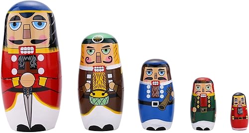 Miniatura 2 de Yoption Muñecos de anidación rusos de Navidad, 5 piezas hechas a mano de madera matryoshka muñeca cascanueces Russiandoll conjunto para regalo de