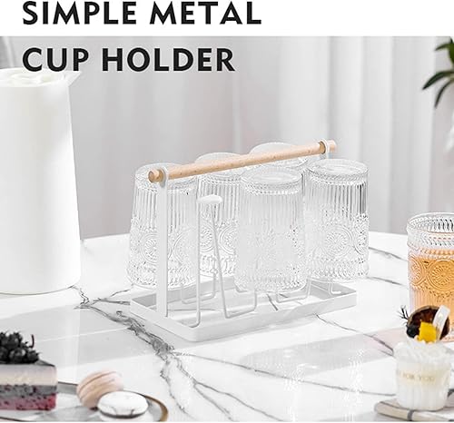 Miniatura 2 de Soporte de secado de tazas con 6 ganchos protectores de silicona, soporte para botellas de vidrio, estante para vasos de cerveza para 6 tazas, mango