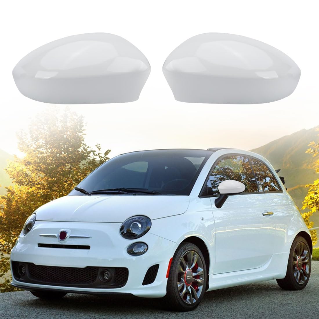 Oplatool Coppia Calotte Specchietto Retrovisore Compatibile con Fiat 500 500C 500E 2007-2024, 1 Paio Tappi per Specchietto Retrovisore Auto, 735452185 735452186