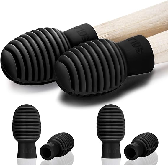 4 Pieces Drum Mute Drum Dampener Silicone Drumstick Silent Practice Tips Percussion Accessory Mute Replacement Musical Instruments Accessory (Black,Grid)